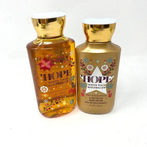 Bath & Body Works Hope Winter Peach Marshmallow Shower Gel Body Lotion Set - Picture 1 of 7
